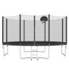 14FT Trampoline for Kids with Safety Enclosure Net, Basketball Hoop and Ladder, Easy Assembly Round Outdoor Recreational Trampoline