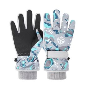 Winter Gloves For Kids Boys Girls Snow Windproof Mittens Outdoor Ski Gloves (Color: grey)