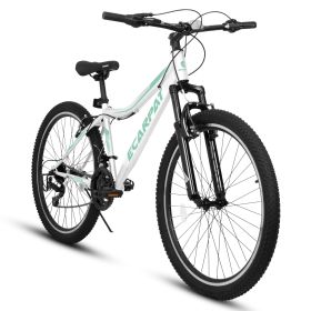 A24208 Ecarpat 24 Inch Mountain Bike, 21-Speed V-Brake, Front Suspension, Carbon Steel Frame Mountain Bike For Teenagers Girls Women Bicycles (Color: as Pic)