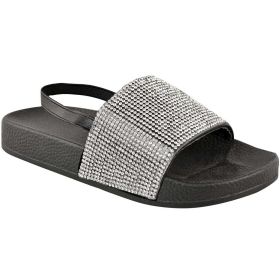 LEVELLE KIDS FLATFORM SLIDERS WIT DIAMANTE STRAP & SLINGBACK IN BLACK (size: 1 KIDS)