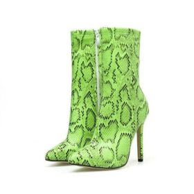 New Women 11.5cm High Heels Boots Fetish Pointed Toe Boots Serpentine (Color: Green)