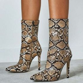 New Women 11.5cm High Heels Boots Fetish Pointed Toe Boots Serpentine (Color: Auburn)