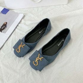 2023 Shallow Flats Casual Shoes Women Metal Letters Loafers Oxford (Color: Beige)