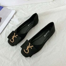 2023 Shallow Flats Casual Shoes Women Metal Letters Loafers Oxford (Color: Black)