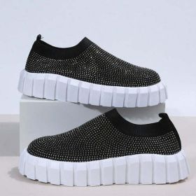 Bling Bling Female Mesh Platform Vulcanized Shoes (Color: Black)