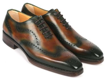 Paul Parkman Goodyear Welted Men's Brown & Green Oxford Shoes (Select your size: EU 39 - US 6.5 / 7)