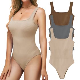 Ribbed Seamless Bodysuit for Women, Sleeveless Shapewear Tank Top for Tummy Control, Sexy Body Sculpting Suits 3 Pack (size: L)