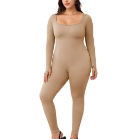 Womens Yoga Jumpsuits Workout Ribbed Long Sleeve Sport Jumpsuits (size: L)
