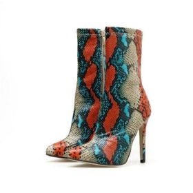 New Women 11.5cm High Heels Boots Fetish Pointed Toe Boots Serpentine (Color: MULTI)