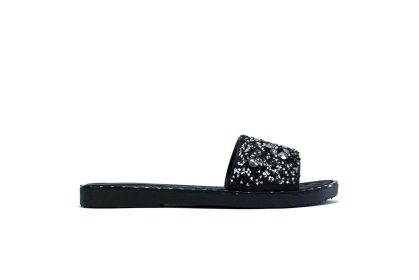 Women's Single Platform Glitter Sliders Black (size: 7)