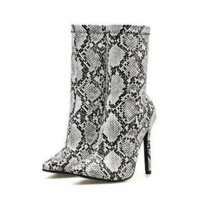 New Women 11.5cm High Heels Boots Fetish Pointed Toe Boots Serpentine (Color: White)
