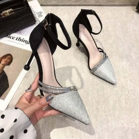 Mary Jane Shoes Glitter Heels Evening Shoes Stiletto Extreme High (Color: Black)
